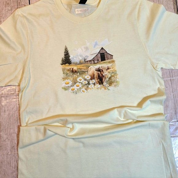 Highland Cow Pastoral Scene Cream Short Sleeve Tee - Picture 7 of 9